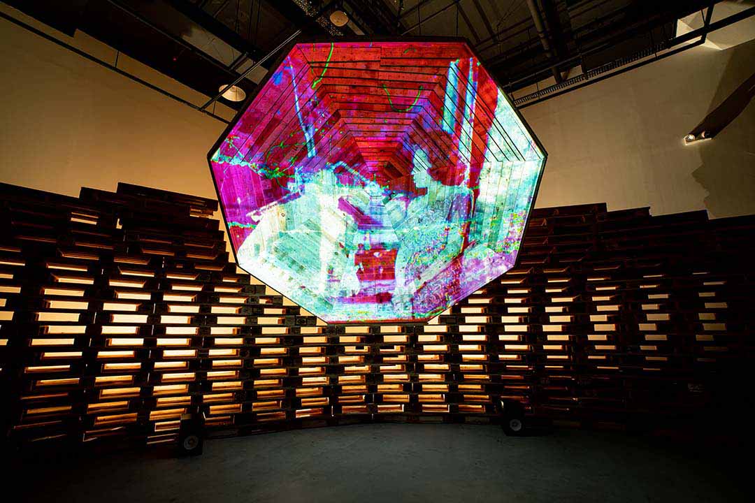 A film installation at REFUSE made from Cathay-Keris film archives damaged by mould.